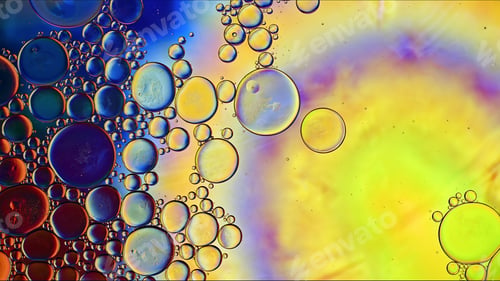 Preview: Abstract Colorful Food Oil Drops Bubbles and spheres Flowing on Water Surface