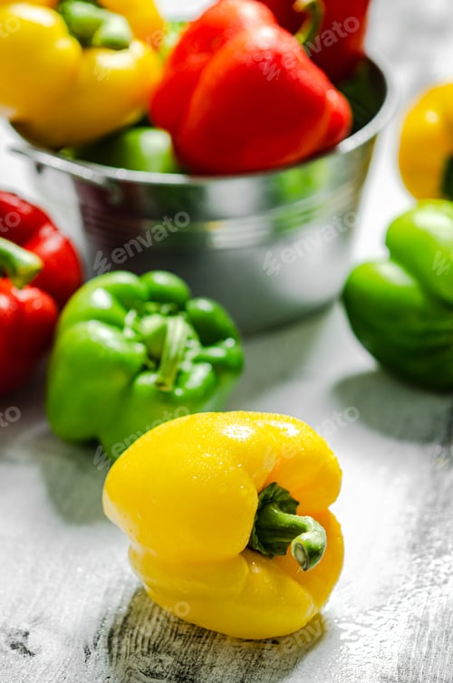 Preview: Fresh sweet pepper. On white table.