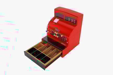 Preview: Vintage Red Cash Register with Open Drawer