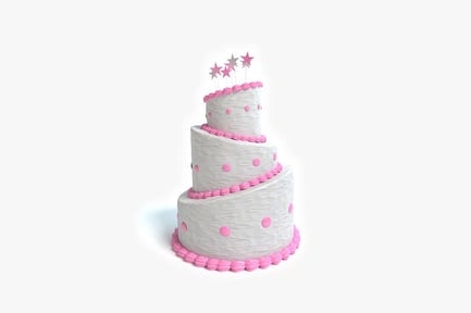 Preview: Square three-tiered cake with pink polka dots and fondant stars