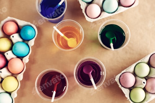 Preview: Directly above view of Easter decorations