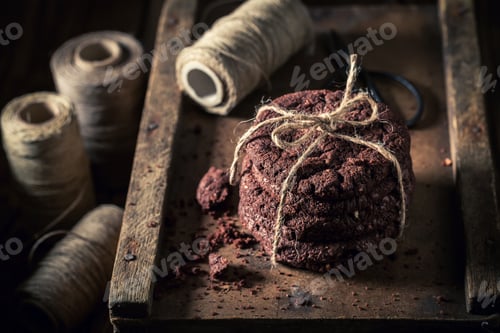 Preview: Sweet and homemade chocolate cookies as Christmas snack.