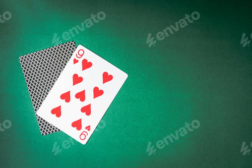 Preview: Playing card and back designs on green background. Free space for text
