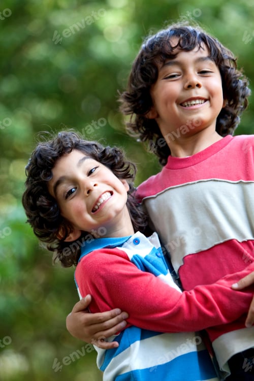 Preview: Little Latinamerican Boys Playing Outdoors And Smiling