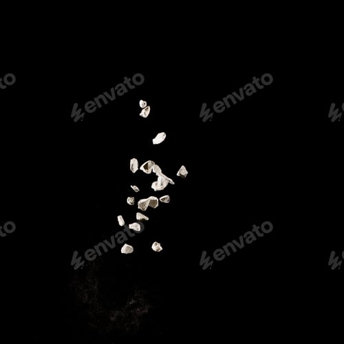 Preview: Mixed stone explosion on black background.