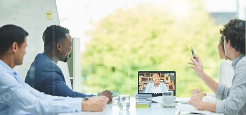 Preview: We wanted to run something by you. Shot of a team of staff having a virtual meeting using a laptop.