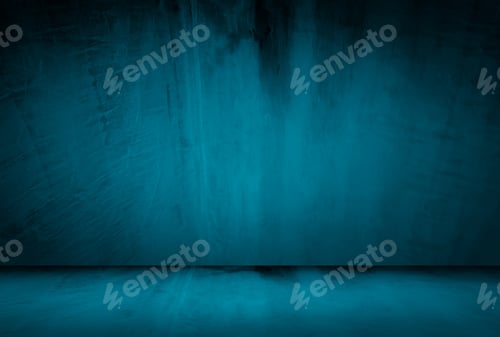 Preview: Vintage grunge blue concrete texture studio wall background with vignette.