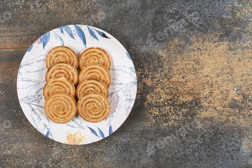 Preview: Several tasty biscuits on colorful plate