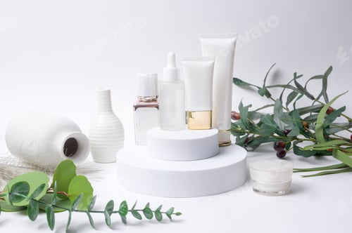 Preview: moisturizing cream bottle over leaf background studio