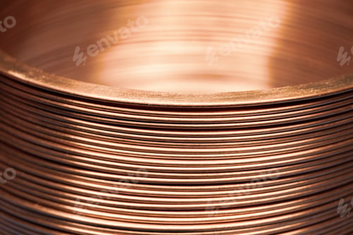 Preview: Close-up flat twisted copper wire at a factory