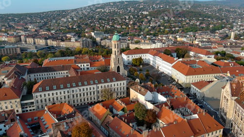 Preview: Aerial view of Budapest city skyline. Church of Mary Magdalene of Buda, Hungary