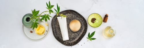 Preview: Cosmetics CBD oil. Cosmetic Products with cannabis Oil, tincture Flat lay