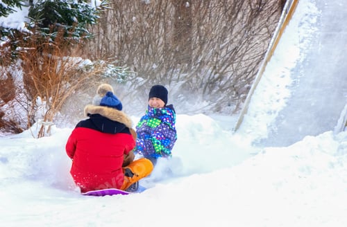 Preview: father with children have fun spending winter holidays in winter