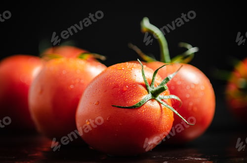 Preview: Fresh tomatoes. On black table.