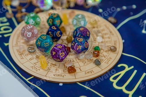 Preview: Numerology numbers on the table astrology. Selective focus.