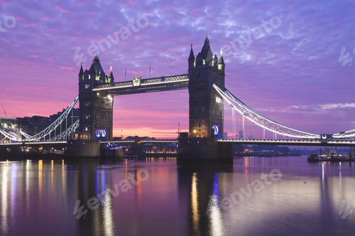 Preview: Tower Bridge at colorful sunrise.