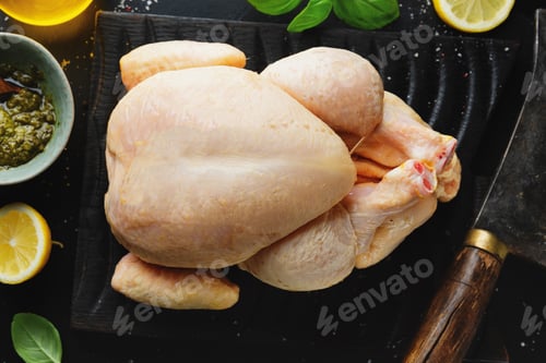 Preview: Raw whole chicken on table