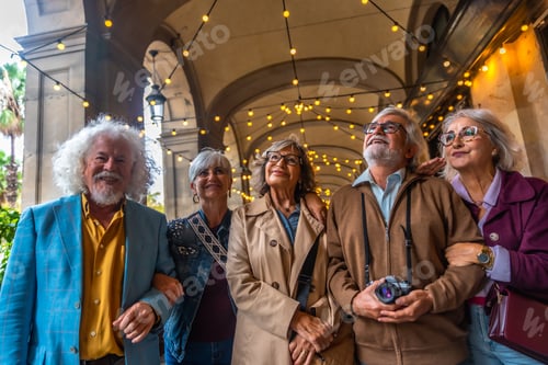 Preview: Senior friends enjoying city holiday sightseeing and tourism