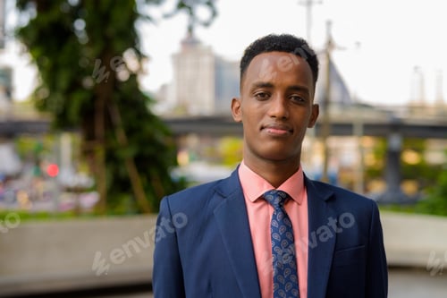 Preview: Portrait of successful young African businessman wearing suit and tie