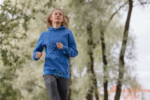 Preview: jogging in the park. a European athletic woman is running in the park