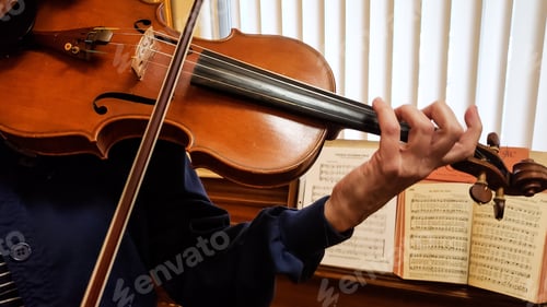 Preview: Babyboomer hands play a song on her wooden violin for those music lovers who will listen.