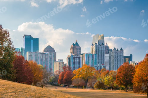 Preview: Atlanta, Georgia, USA midtown skyline from Piedmont Park in autu