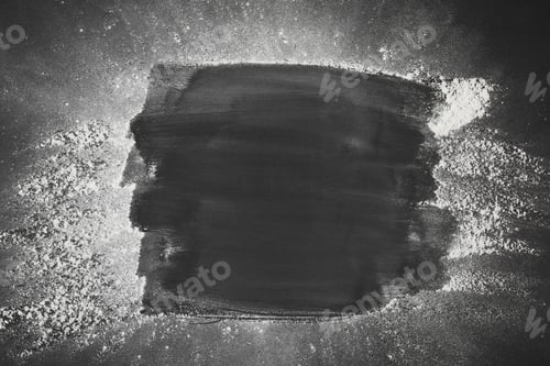Preview: Frame made with flour on black table, top view. Space for text