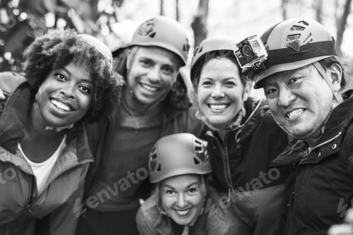Preview: Group of cheerful diverse hikers