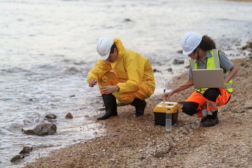 Preview: Scientists conduct water quality testing on the beach during a sunny day in the afternoon