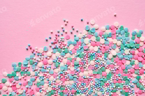 Preview: Colorful Sprinkles on Pink Background for Birthday Party
