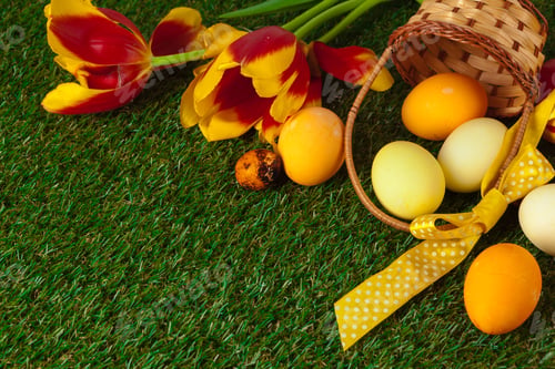 Preview: Easter Eggs with flower on Green Grass