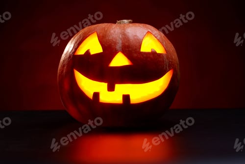 Preview: Kind Halloween Pumpkin On A Black Background