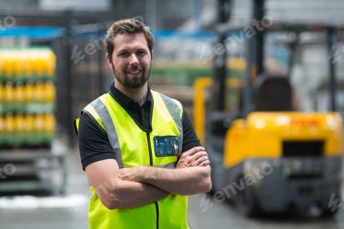 Preview: Factory worker standing with arms crossed in factory