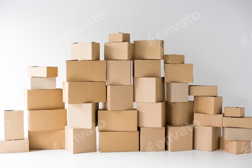 Preview: brown cardboard boxes stacked on each other on white