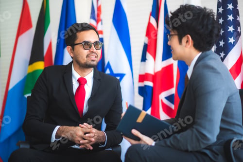 Preview: the photo of successful team global business partnership, international flag carriers