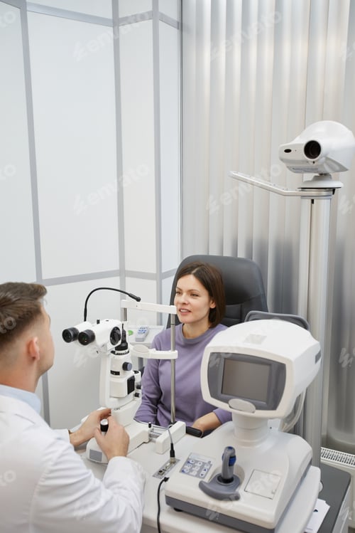 Preview: Optometrist Using Equipment while Examining Patient