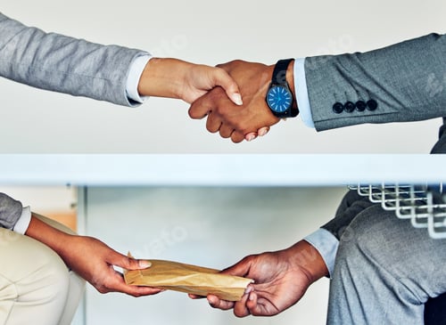 Preview: Bribe, corruption and dirty money laundering with handshake agreement during illegal business offer