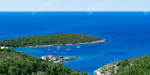 Preview: An island in the adriatic sea. Green island in blue adriatic sea , Dalmatia, Croatia