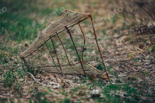 Preview: Summer, countryside, pond. snare for fish, manual work. Vintage style