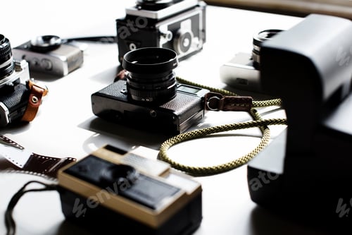 Preview: Aerial view of retro film camera collection