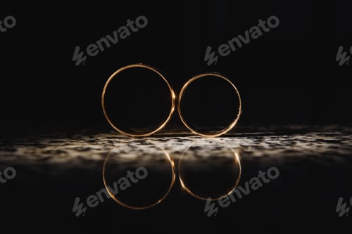 Preview: Beautiful wedding golden rings on dark background