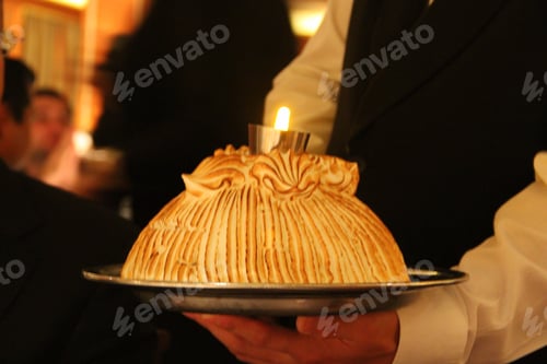 Preview: Baked Alaska is being served at the special formal romantic candle light dinner.
