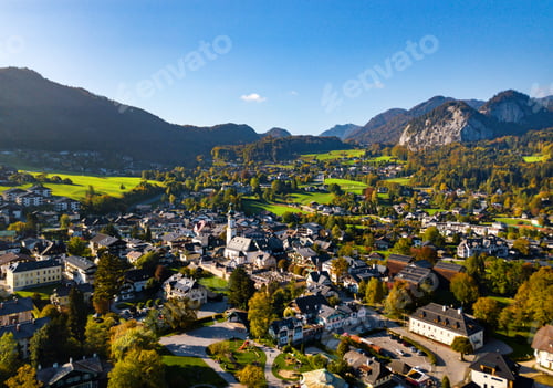 Preview: Top view of the city of Salzkammergut in the Austrian Alps