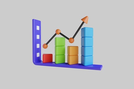 Visualização: Gráfico de barras com blocos e linhas coloridas.