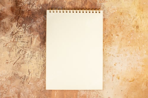 Preview: top view open notepad with clean empty blanks on light background photo copybook color pen school