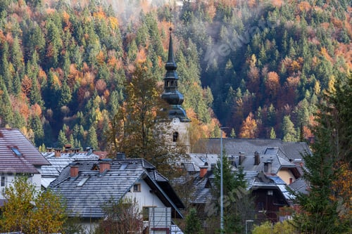 Preview: Idyllic townscape of Kranjska gora in Slovenia in autumn