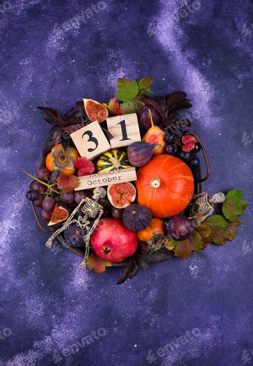 Preview: Halloween composition with autumn fruits