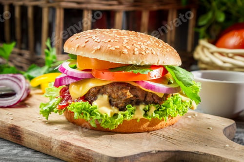 Preview: Closeup of burger made from vegetables and beaf