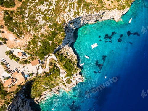 Preview: Aerial view of Agios Nikolaos blue caves in Zakynthos (Zante)