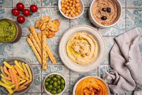 Preview: Various hummus dips, healthy and vegan snack